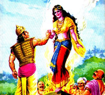 Draupadi springing out from the fire