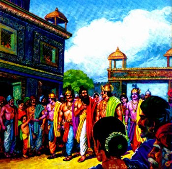Townsfolk celebrating Pandavas' marriage
