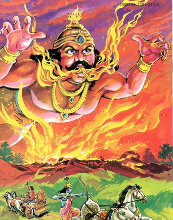 Agni igniting the Khandava forest